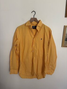 Ralph Lauren POLO Yellow Striped Dress Shirt Button Up Mens Large Classic Fit